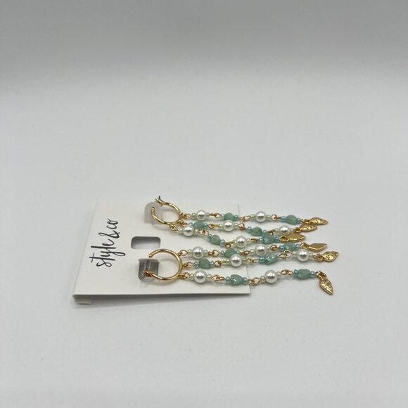 Style & Co Shaky Bead & Imitation Pearl Chain Hoop Earrings in Gold MSRP $25 NWT - Picture 3 of 5